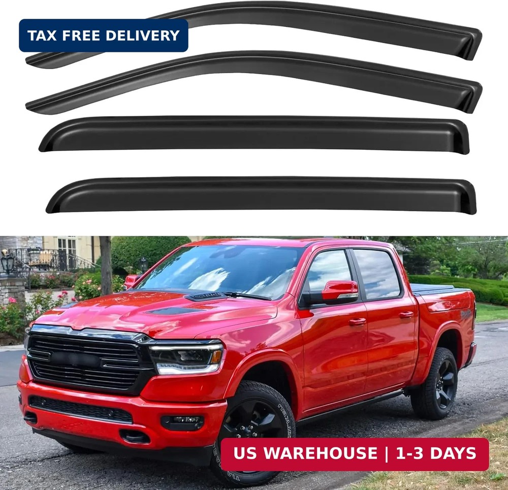 Window Visors Rain Guards for 2019-2026 Dodge Ram 1500 Crew Cab (New Body Style)