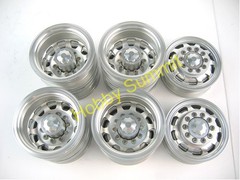 B Set 1/14 R/C 3-Axle 6X4 Tractor Truck ALLOY WHEELS SILVER Rims re Tamiya