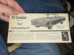AMTB 1/25 VINTAGE 1965 EL CAMINO INSTRUCTION SHEET USED CIRCA 1965
