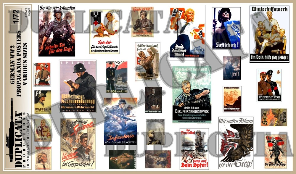 Diorama/Model Accessory – 1/72 German Propaganda Posters, Various Sizes – WW2
