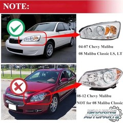 Headlight Assembly Chrome Amber Compatible with 2004-2007 Malibu Headlights