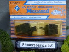Roco Minitanks WWII US M-101 3/4T & M-104 1-1/2T Cargo Trailer Set Lot #7275©