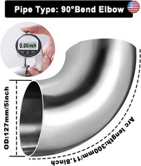OD 5 Inch 90 Degree SS304 Stainless Steel Bend Tube Exhaust Elbow Pipe for Car