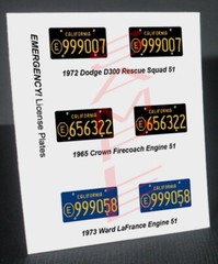 EMERGENCY TV SHOW CAR miniature LICENSE PLATES for 1/25 scale MODEL CARS—READ