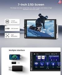 7 Inch Double Din Car Radio, Wireless/Wired CarPlay Android Auto, HD IPS