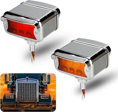 Dual Face Pedestal Fender Lights Compatible with Peterbilt Kenworth Freightli…