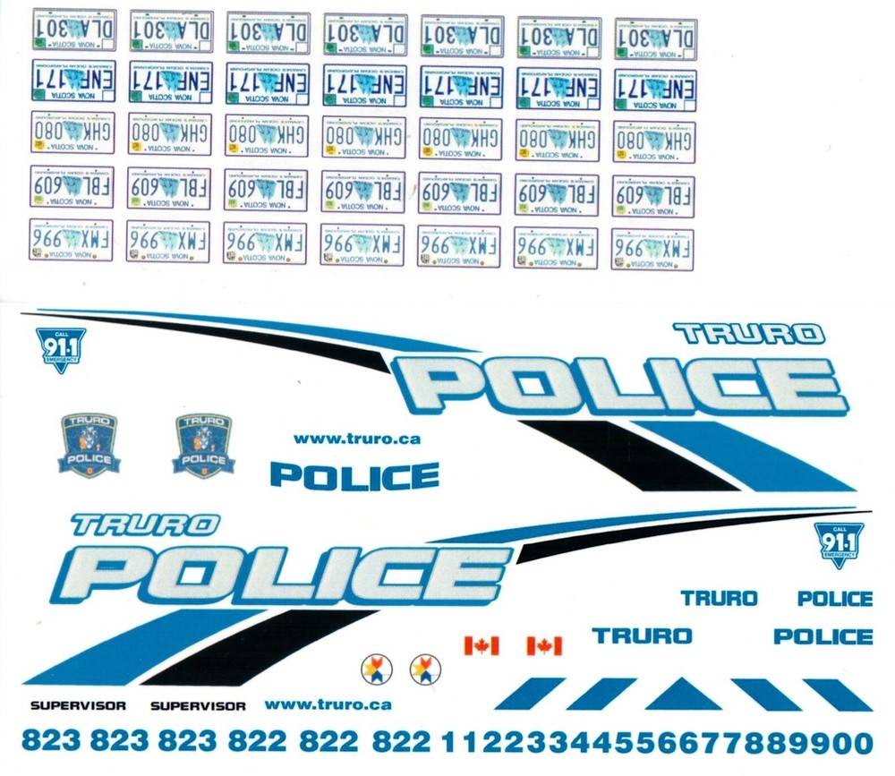 1/24, 1/25 Police Car decals (Bill Bozo – Truro, Canada Police)