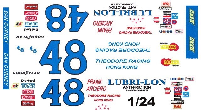 #48 Dan Gurney LUBRI-LON 1977 1/25th – 1/24th Scale Waterslide Decals