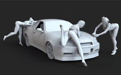 Beautiful Car Wash Girl 4 Figures Unpainted Model Toys 1/24th