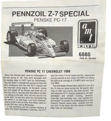 AMT Pennzoil Z-7 Special Penske PC-17 Indy Rick Mears 1/25 Model 6880 USA 1989