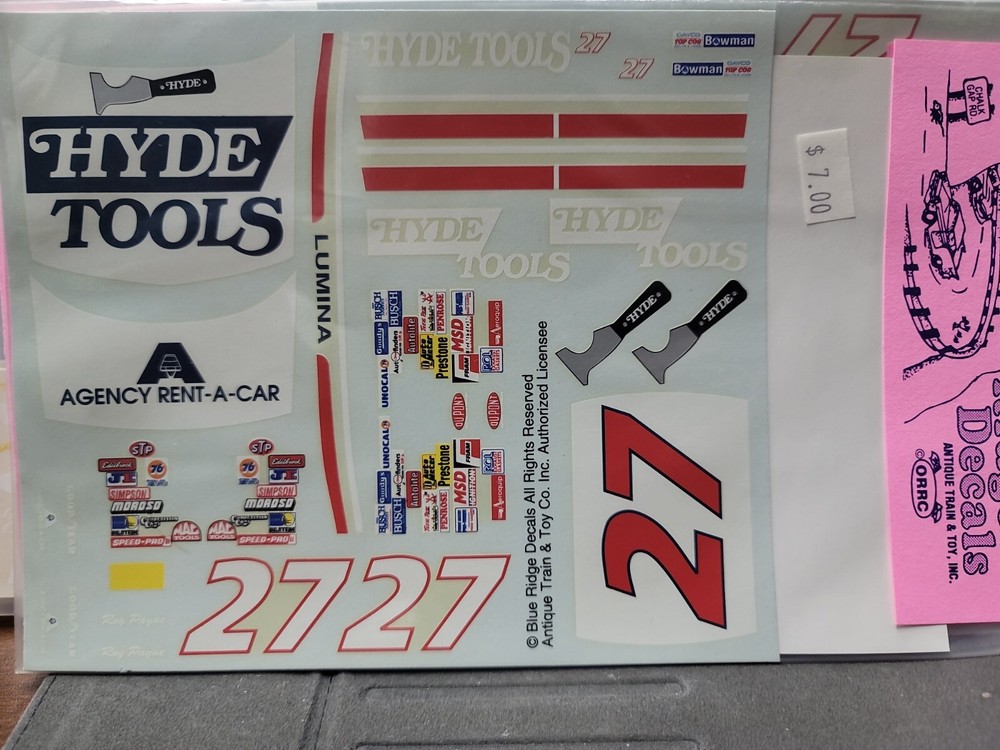 BLUE RIDGE DECALS M-93-27 NASCAR #27 HYDE TOOLS LUMINA ’93