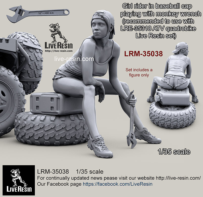 Live Resin 1/35 LRM-35038 Girl Rider Playing w/Monkey Wrench (2) in Baseball Cap
