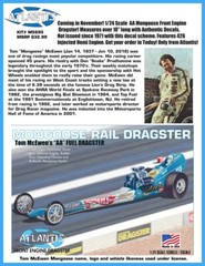 TOM MOGOOSE MCEWEN RAIL DRAGSTER 1:24 SCALE by Atlantis mint new