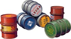 Miniart 1/24 Drum Can Set 1, German Type, 1930s-1950s, Plastic Model Kit MA24009