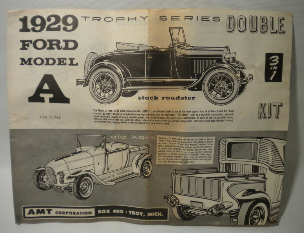 Vintage AMT 1929 Ford Model A Trophy Series Double Original Model Instructions