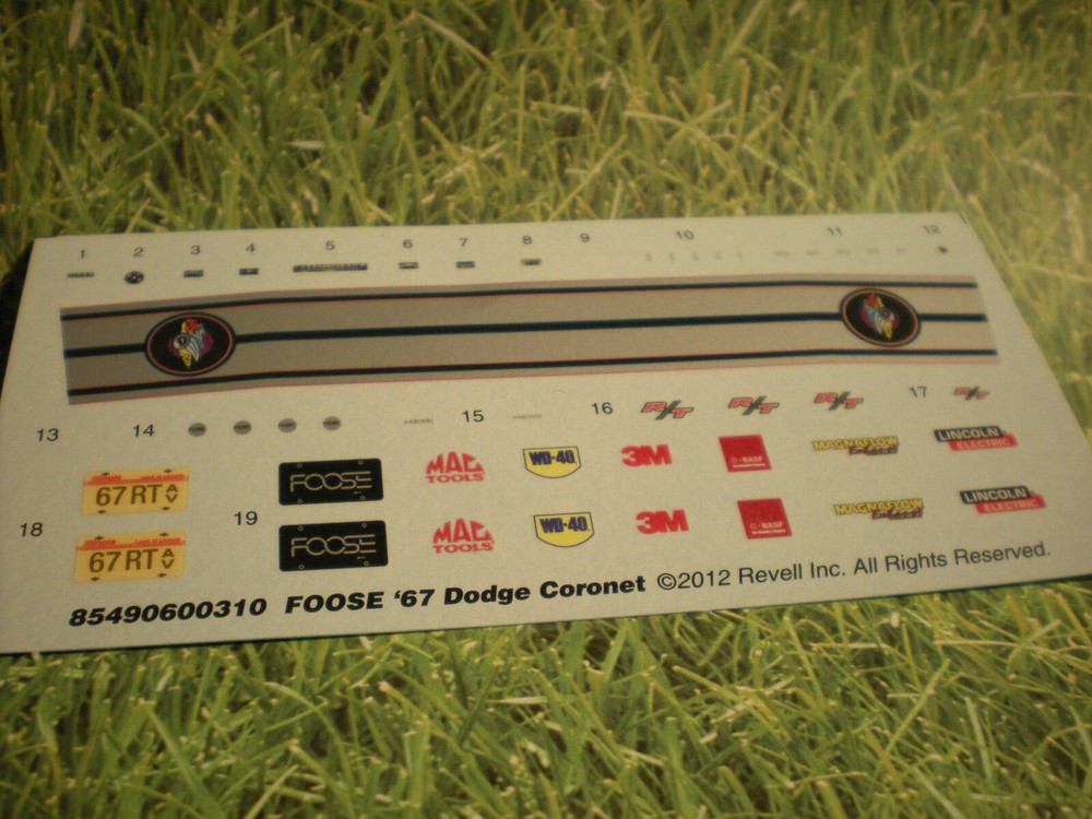 1967 Dodge Coronet RT 426 1/25 Foose Waterslide Decal Sheet Model Race Car Part