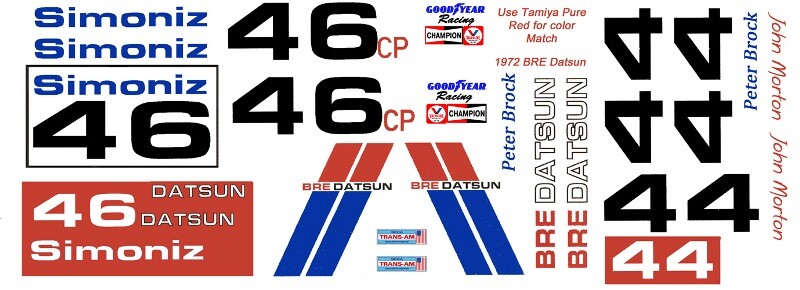 #46 BRE DATSUN 510 1972 Peter Brock – John Morton 1/18th Scale Waterslide Decals