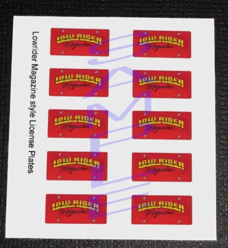 LOWRIDER style miniature PLATES for 1/25 scale MODEL CARS—PLEASE READ