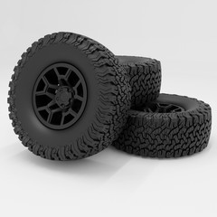 Resin 1/24 Scale: 17″ Overland Wheels W/ 33″ Off-Road Tires; Jeep, Truck