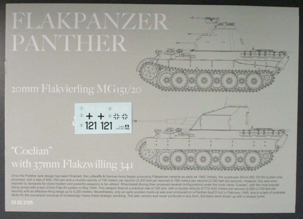 Takom 1/35th Scale Flakpanzer Panther – Decals & Directions from Kit No. 2105
