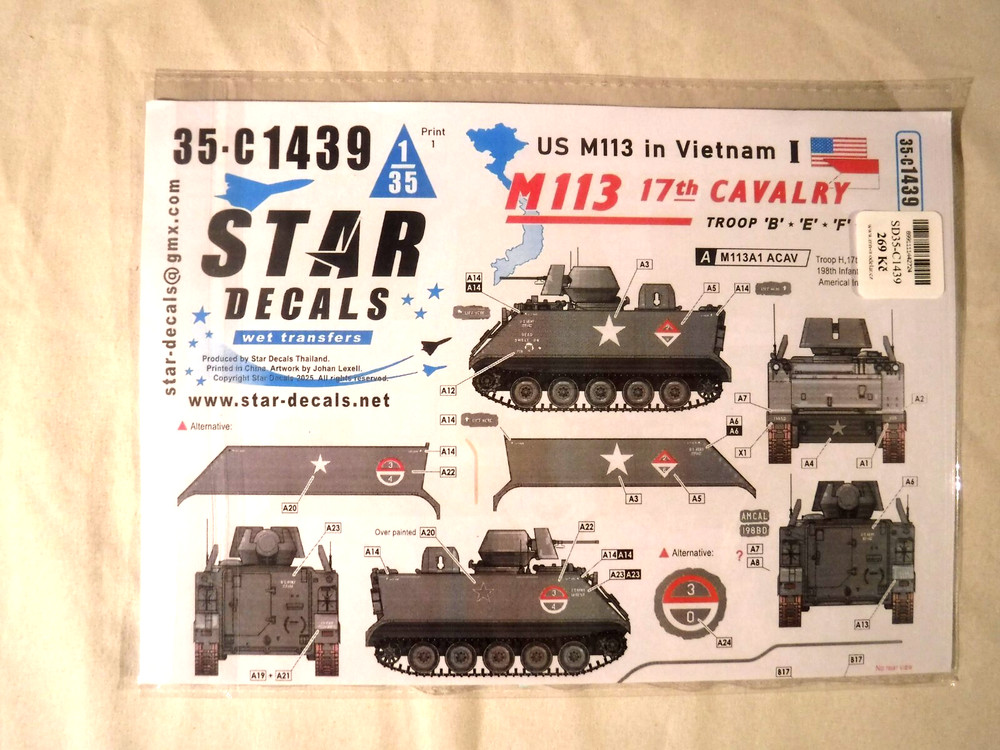 1/35 Star Decals US 113 Vietnam 17th Cavalry Troop B / E / F #35-C 1439