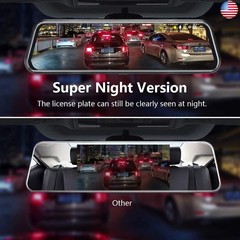 10” Mirror Dash Cam Night Vision 1080P FHD Full Touch Screen Front and Rear