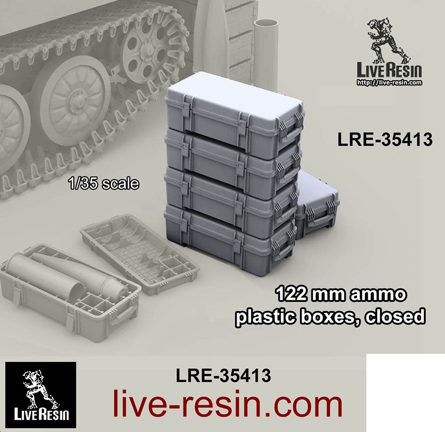 Live Resin 1/35 122mm Ammo Plastic Boxes, Closed