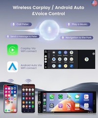 Single Din Car Radio Stereo Wireless Carplay & Android Auto, 6.9″ HD IPS
