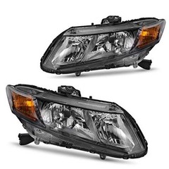 Headlight Assembly Black Housing Smoke Lens Amber Reflector Fit 12-15 Civic