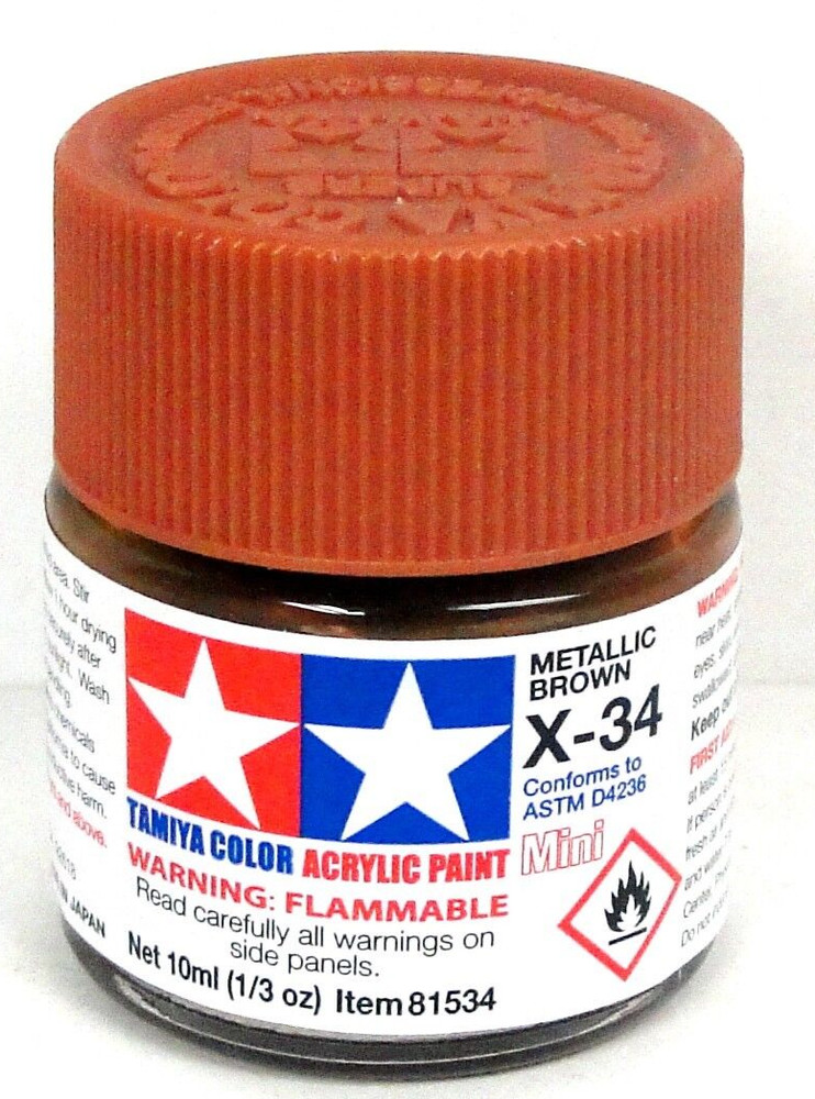 Tamiya 81534 X-34 Metallic Brown 1/3 oz Acrylic “Mini” Paint Bottle