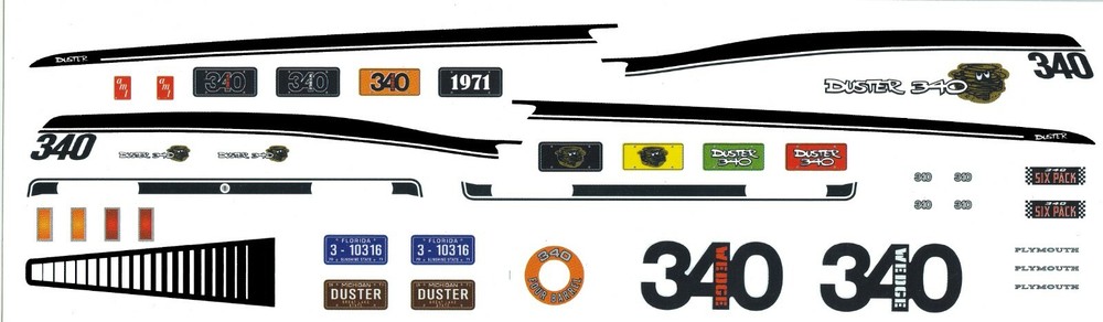 #1970-71 Plymouth Duster 340 1/24th – 1/25th Waterslide Decals