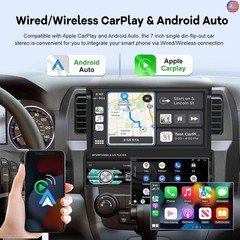 Single Din Flip Out Screen Car Stereo with Wireless Carplay and Android Auto, 7