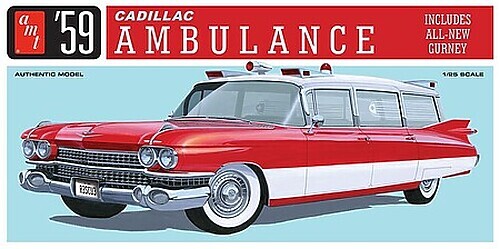 AMT ’59 Cadillac Ambulance w/Gurney – Plastic Model Car Vehicle Kit – 1/25