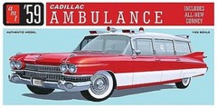 AMT ’59 Cadillac Ambulance w/Gurney – Plastic Model Car Vehicle Kit – 1/25