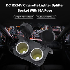 DC 12V Cigarette Lighter Socket with Blade Fuse 15A, 2 Socket Cigarette Lighter