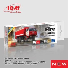 Acrylic paint set for Fire trucks Grey, Red, Brown, Blue, White, Black ICM 3031