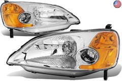 DNA MOTORING Pair Headlight Assembly Compatible With 01-03 Honda Civic