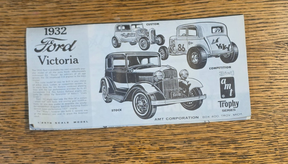 AMT Model Car 1932 Ford Victoria “The Deuce” Original Assembly Instruct Manual
