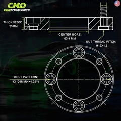 Customadeonly 4×108 Forged Hubcentric Wheel Spacers 25mm (1 Inch) Black (4pcs)