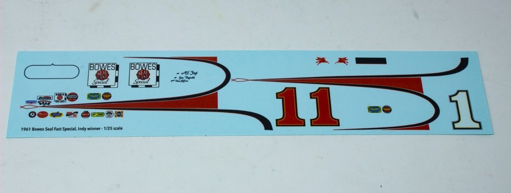1/25 1961 Bowes Seal Fast Watson Offy Waterslide Decal sheets Indy AJ Foyt