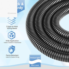 Automotive Wire Loom Flame Retardant Split Wire 1/4″, 1/2″, 3/8″ X 30 Ft