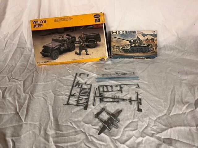 Plastic model car kit lot – Willys Jeep, P38, etc. (see description / photos)!