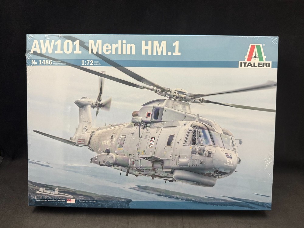 Italeri AW101 Merlin HM.1 Helicopter 1:72 Scale Plastic Model Kit 1486 NISB