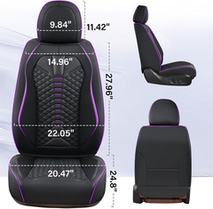 Car Seat Covers Front Seats, Nappa Leather Black&Purple Car Seat Cover, Automoti
