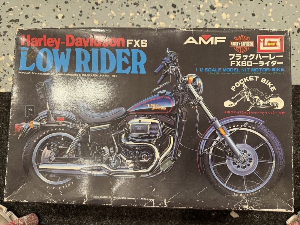 vintage Imai Harley Davidson FXS Low Rider 1/12th model kit 1982 open box
