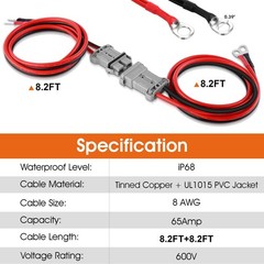 Micrl Waterproof Battery Quick Connect Disconnect 8.2Ft 8 Awg Cable 50 Amps 6-8