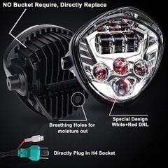 7inch LED Motorcycle Headlight Kit Hi Lo Beam White & Red DRL Universal