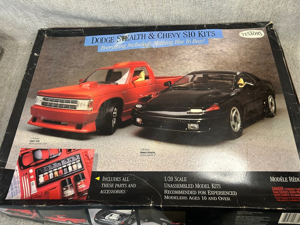 1991 Testors Dodge Stealth & Chevy S10, 1/20 Scale Model Kits, #986, Open Box