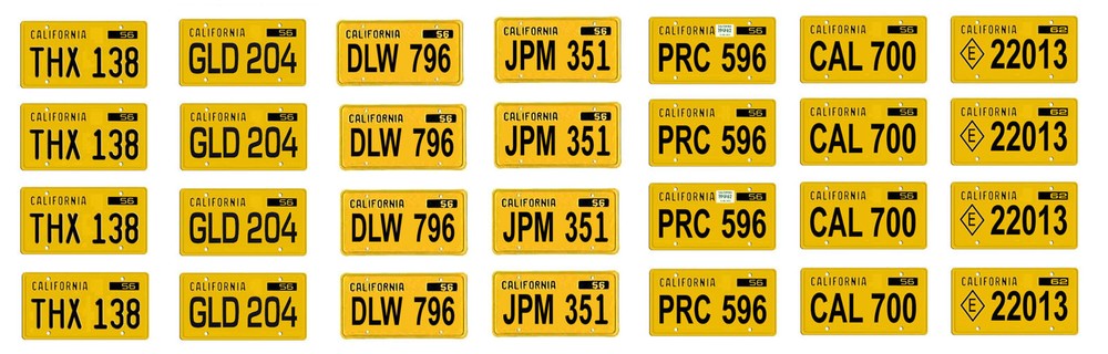 1/24 1/25 scale model car California American Graffiti license plates tags 1:25