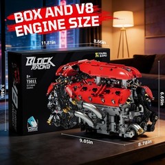 V8 Engine Model Kit – 1370PCS Interlocking Building Set with Battery & Motor